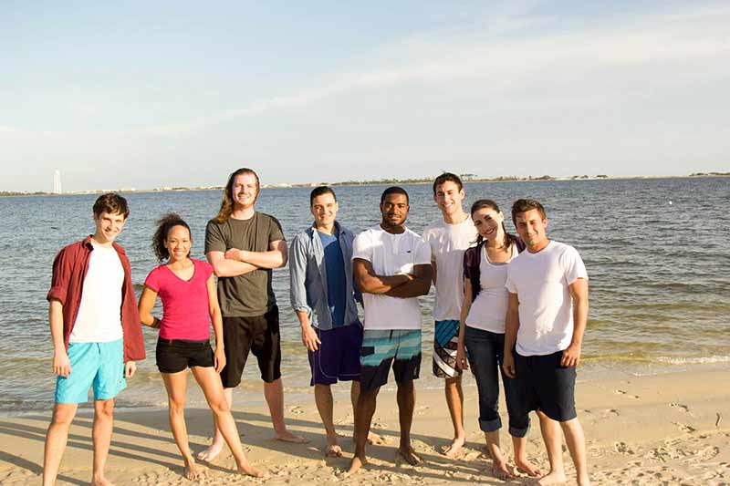 group of friends on the beach